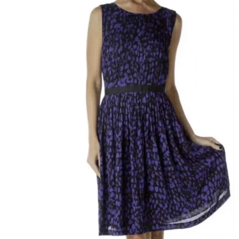 Ann Taylor Loft Purple & Black Sleeveless Pleated A-Line Midi Dress‎ Size 4
